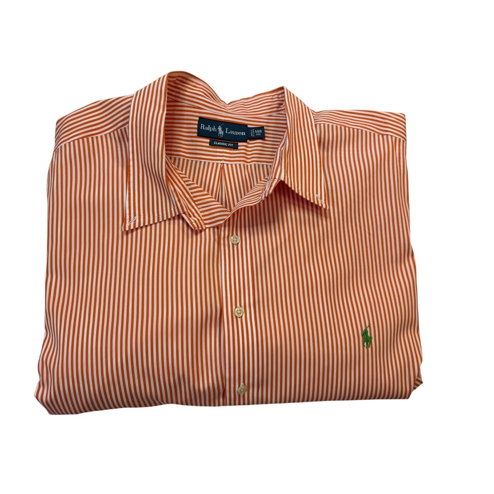Ralph Lauren Button Down Mens 5XB Orange Excellent Striped Classic Fit
